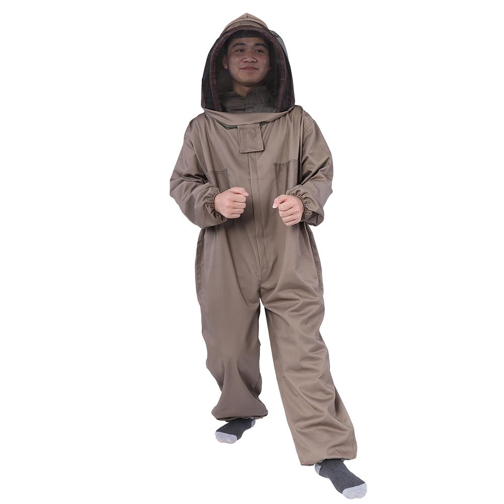 Cotton Zippered Protective Beekeeping Suit with Hooded Veil Beekeeper Clothing