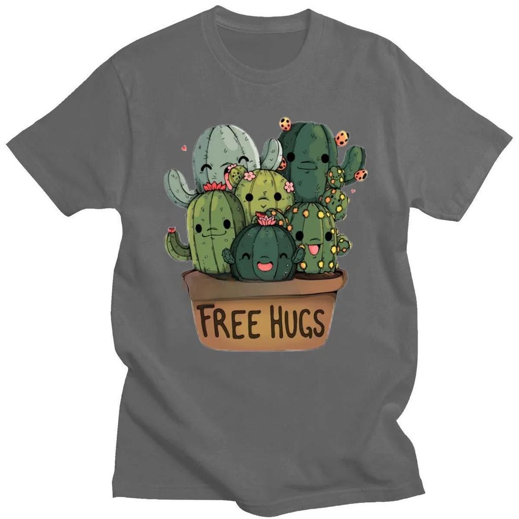 Heavyweight Informal New Arrival Fashion Free Hug Plants Cactus Print Unisex Tee Shirt Female Graphic Cotton Streetwear Camisas