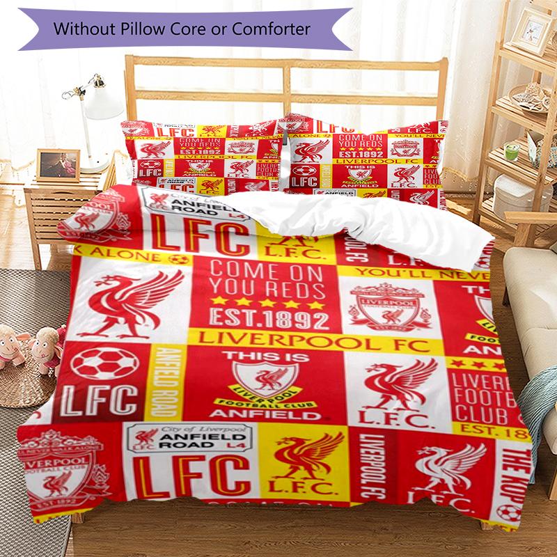 3pcs Liverpool Football Club Bedding Set Duvet Cover Closure Includes 1 Duvet Cover & 2 Pillowcases, Soft and Comfortable for All Seasons.