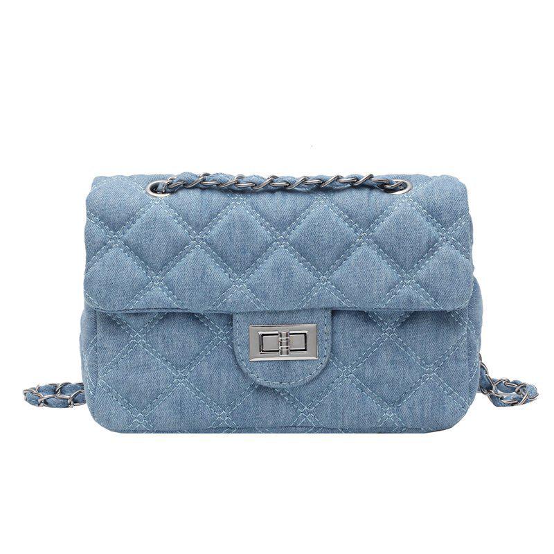 2024 Women's Small Textured Denim Crossbody Bag with Diamond Chain