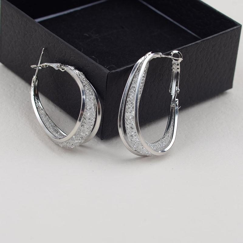 Boho-Silber-Oval-Ohrringe, große hängende Anti-Allergie-Silbernadel-Ohrringe, Creolen, modisches Kreis-Design, Luxus-Ohrringe