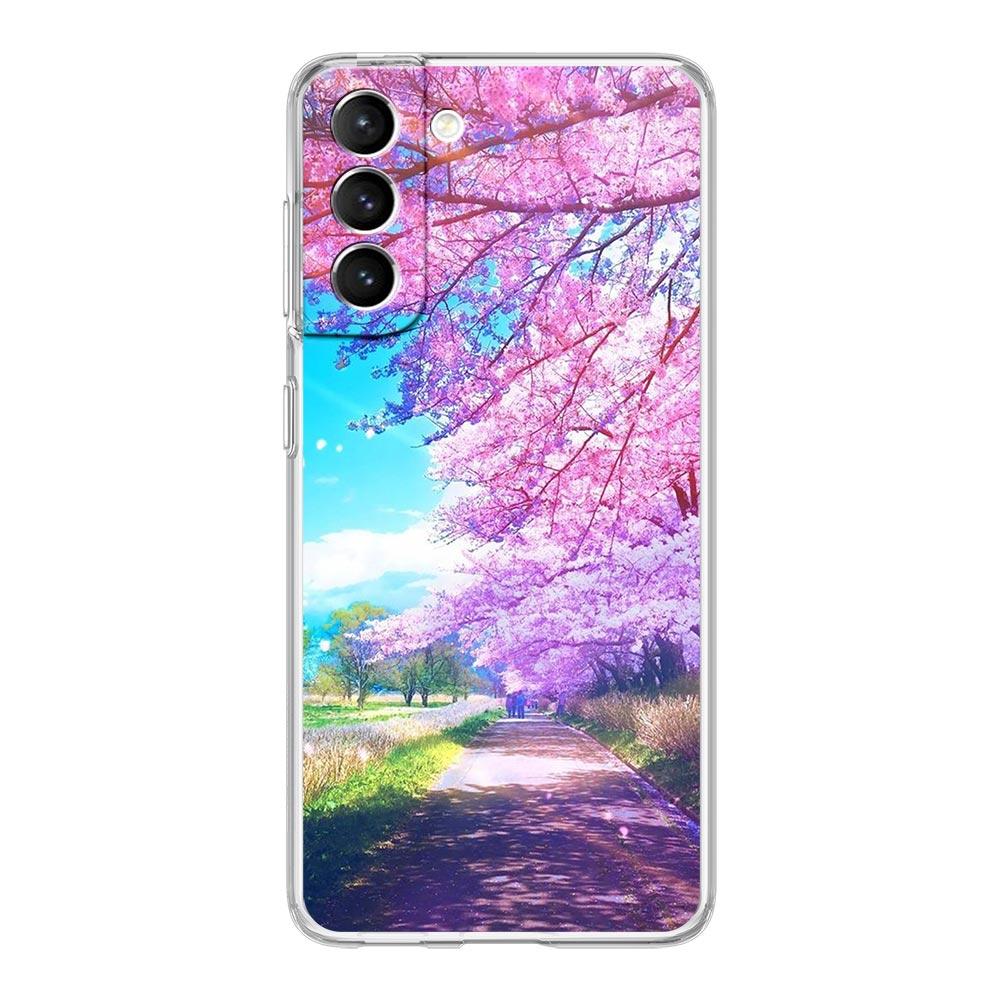 Cherry Japanese Traint Moun Fuji Clear Phone Case For Samsung Galaxy S23 S22 5G S20 Ultra S21 FE 5G S10E S9 S8 S10 Plus Cover