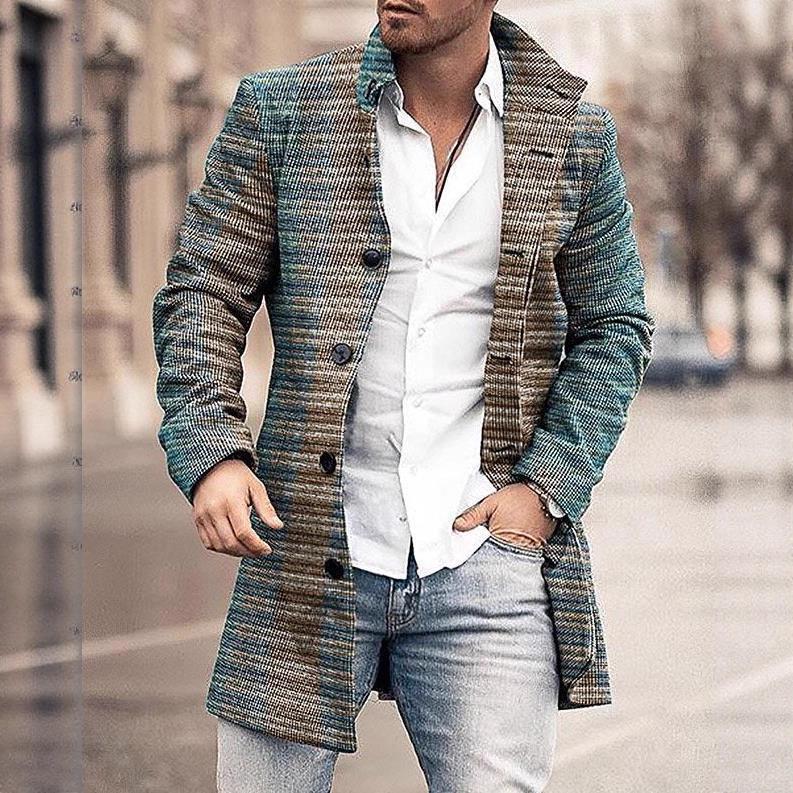 Men's Woolen Mid-Length Digital Print Coat - Autumn/Winter Collection