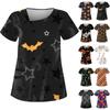 Women's Casual Halloween Printed Short Sleeve Workwear With Double Pocket Top