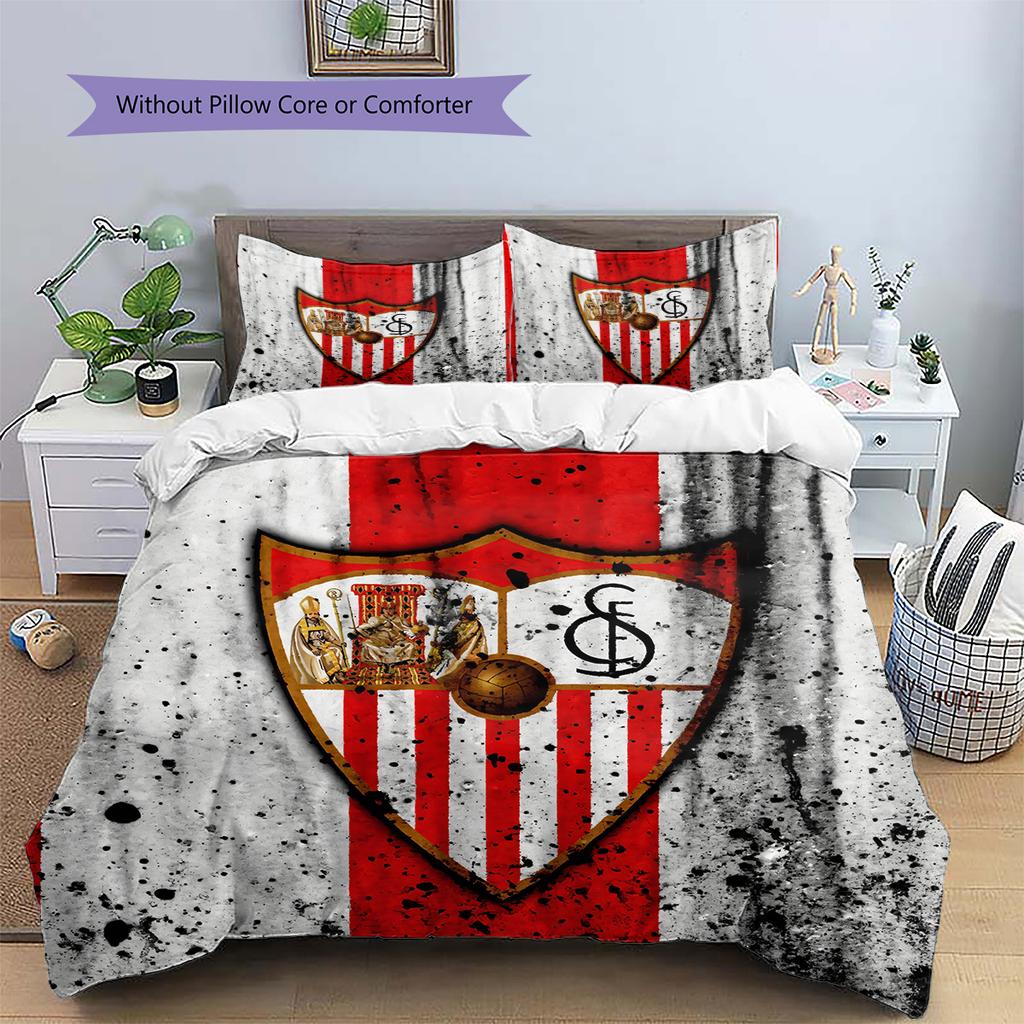 Sevilla FC Patrón Juego de Ropa de Cama Colcha Decoración del Hogar Regalo (1 funda nórdica + 2 fundas de almohada sin relleno.)