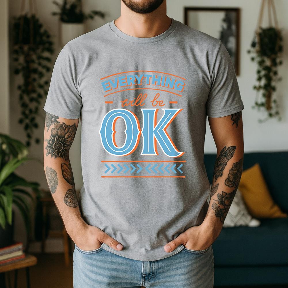 New Summer Unisexs 100 Cotton TShirt Everything Will Be Ok Minimalist Typography Casual Breathable Short Sleeve