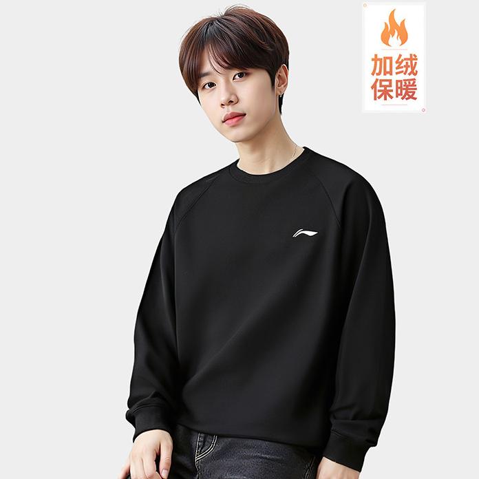 Li Ning Sweatshirts Unisex Black Crew Neck Moderate AWDVH05-1