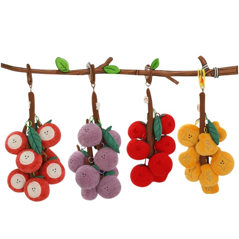 Kawaii Fruits Strings Plush Toy Detachable Soft Grape Litchi Tomato Gold Coin Pendant Toys Creative Curtain Hangging Party Decor