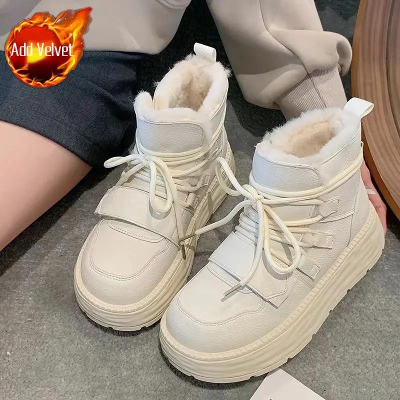 

Модная легкая женская обувь Ботильоны на шнуровке Нескользящая меховая отделка в наличии Плюшевые теплые шикарные и элегантные Новая распродажа Рок Y2k Зимние ботинки для женщин 40