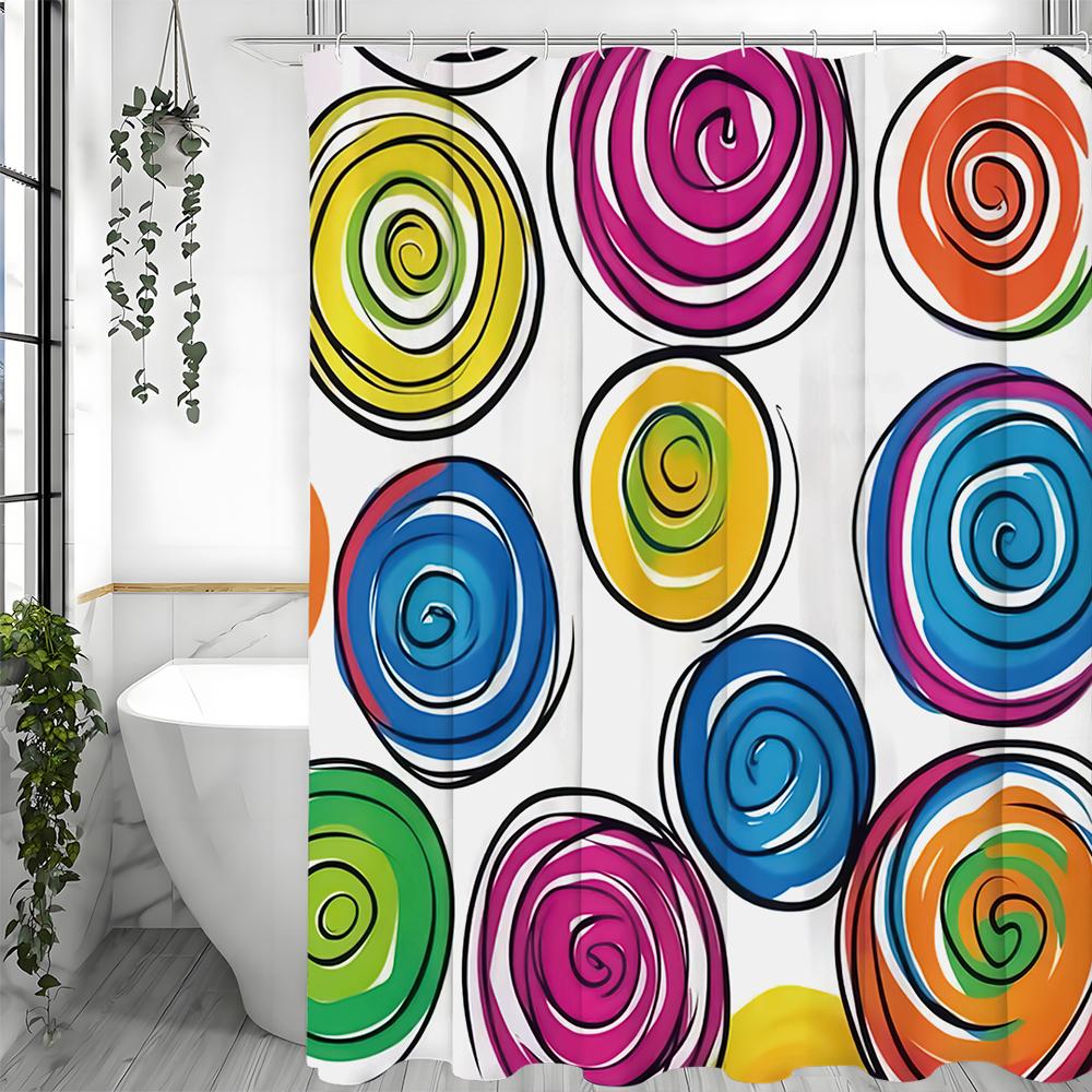 Colorful lollipop shower curtain, bathroom decoration shower curtain, waterproof shower curtain with hanging