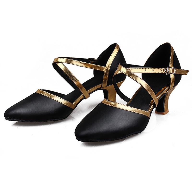 

Модные женские туфли для латинских танцев вальс с закрытым носком и мягкой подошвой на каблуке 5 см, современные туфли для бальных танцев 41 золотой
