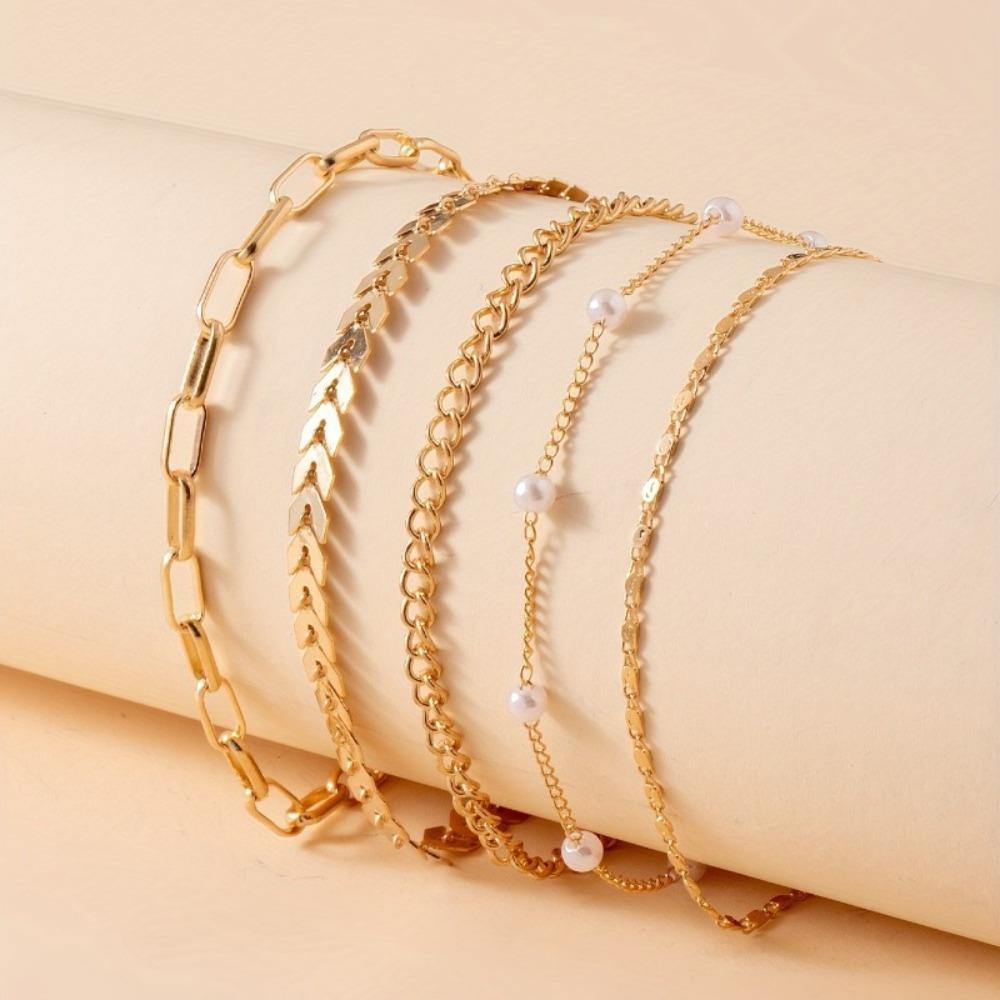 Unique 5-piece Stackable Foot Chain Set: Simple Elegance for Daily and Vacation Clothing - Multi functional Fashion Accessories