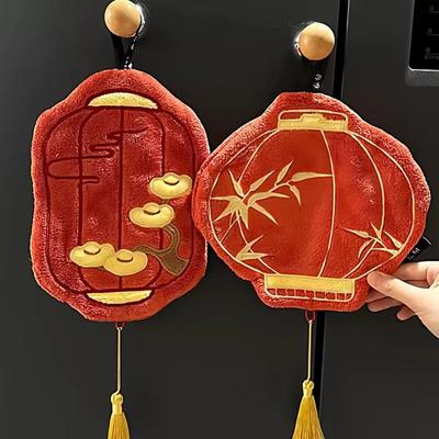 Creative Lantern-style Hand Towel Absorbent Traditional Red Lantern Washing Towels Dual-purpose Coral Velvet