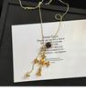 Vintage Tiger Eye Stone Cross Pendant Necklace with Sweater Chain Design