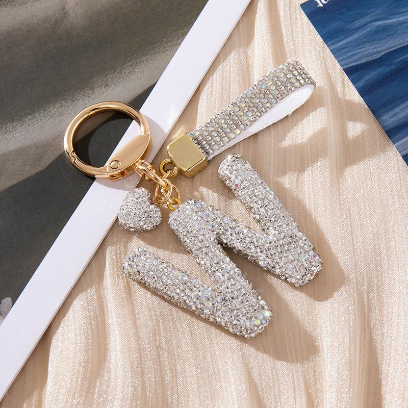 White Initial Keychain Shiny Cute A-Z Letter Key Chain Backpack Car Key Accessories Lanyard Couple Name Letter Pendant Gift
