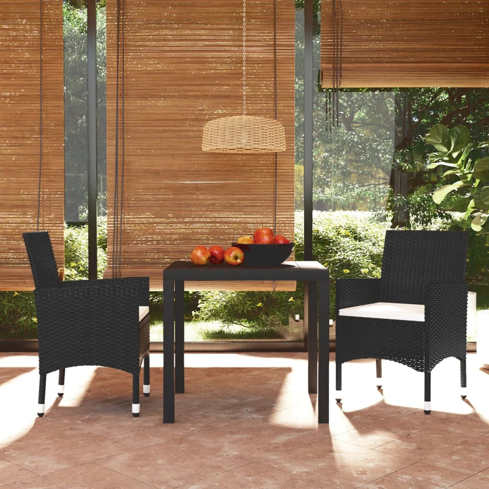 Ensemble à dîner de jardin avec coussins 3 pcs poly rotin