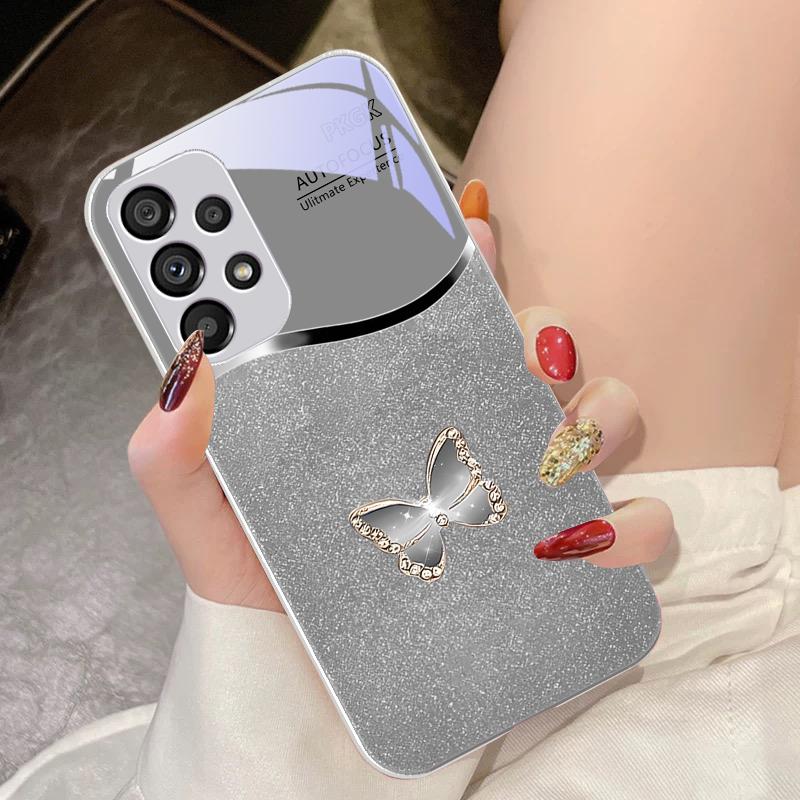 Diamant Schmetterling Für Samsung Galaxy S10 4G S20 11E 30 S21 22 S24 Fe Pro S23 S25 Ultra 5G S9 Gehärtetes Glas Handyhülle