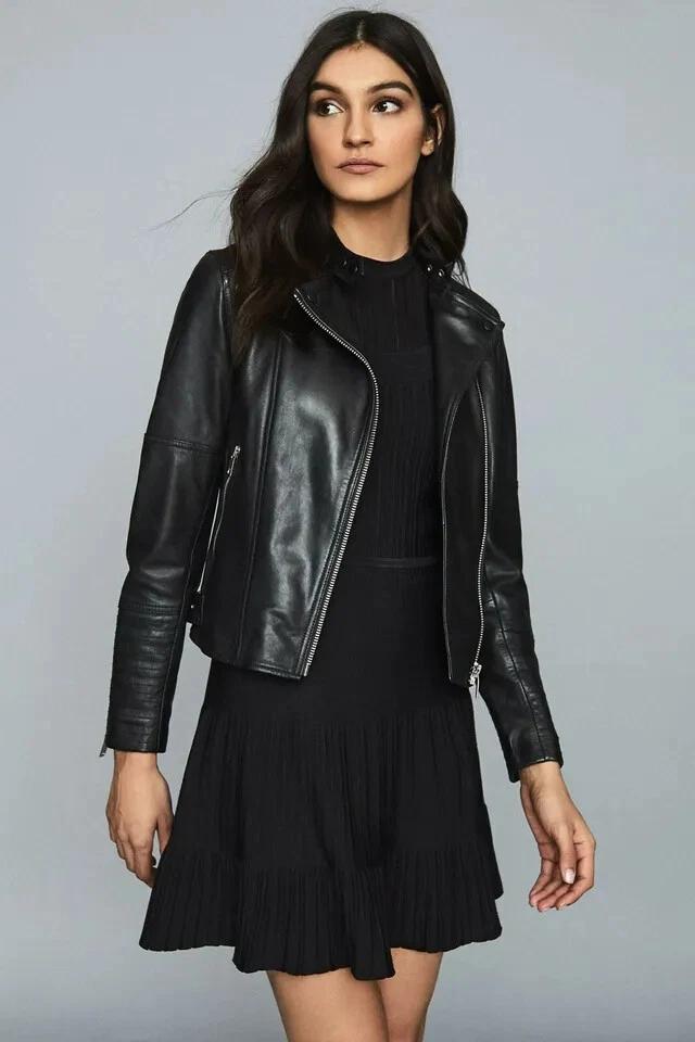 

Новая женская куртка из натуральной кожи ягненка, черная, ручной работы, стильная, байкерская, мотоциклетная 3XL чёрный