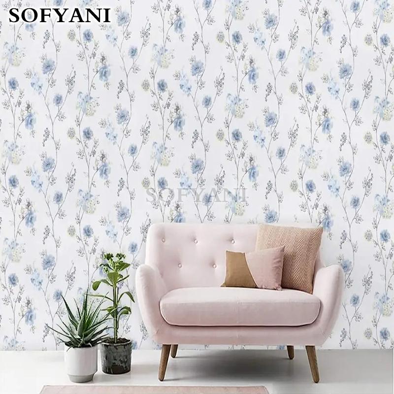 Retro Modrá Květinová Tapeta - Samolepicí Kontaktní Papír Odnímatelná Vodotěsná Tapeta DIY Vhodná pro Dekoraci Nábytku