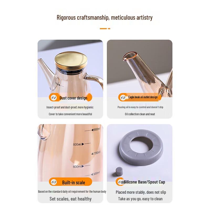 Stainless Steel Glass Oil Pot for Kitchen - Large Oil, Soy Sauce, and Vinegar Container