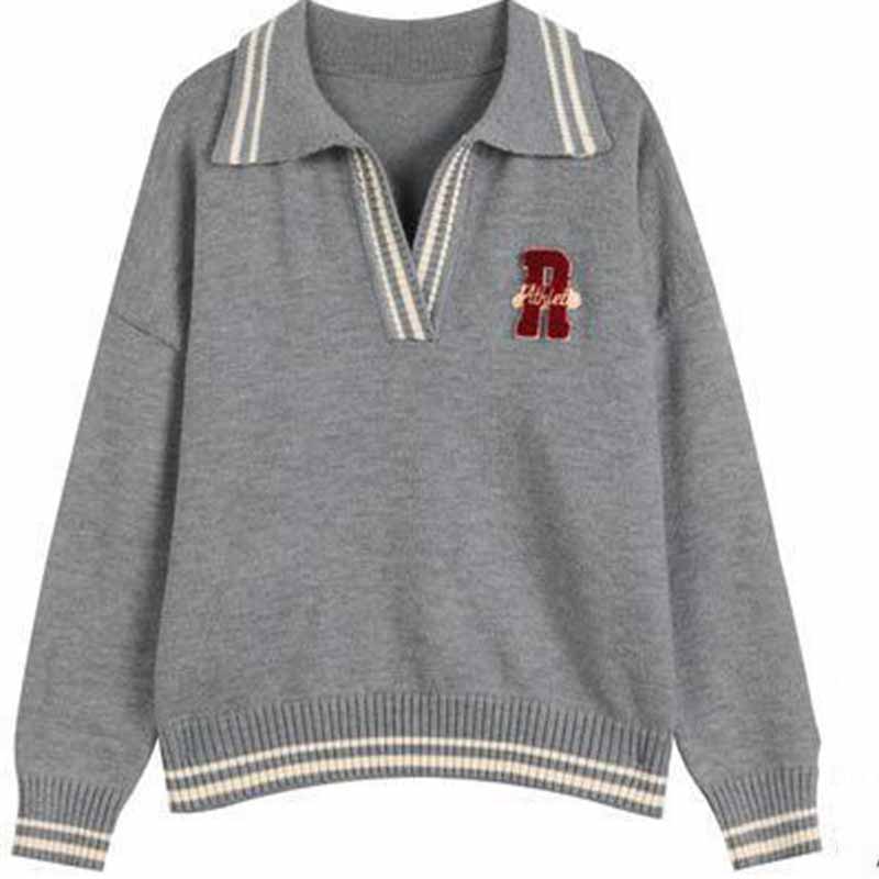 

Серый свитер с воротником поло, женский, красивый, мягкий, свободный, осень и зима XL серый