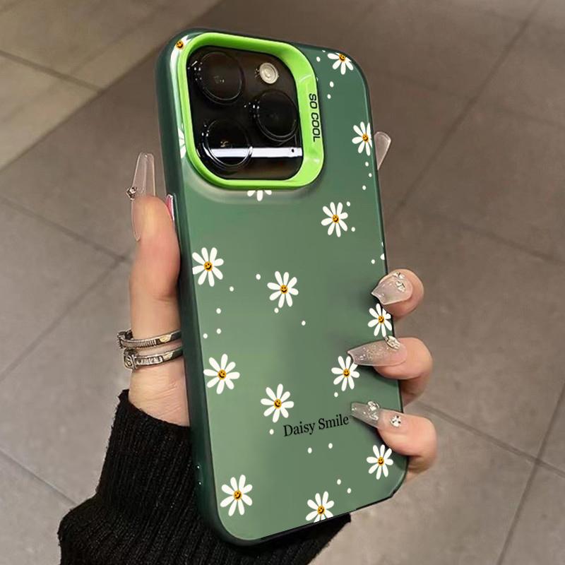 Phone Case For iPhone 15 14 11 12 13 Pro Max Mini X XR XS Max 7 8 Plus SE  Summer Daisy Flowers Smile Shockproof Matte Cover