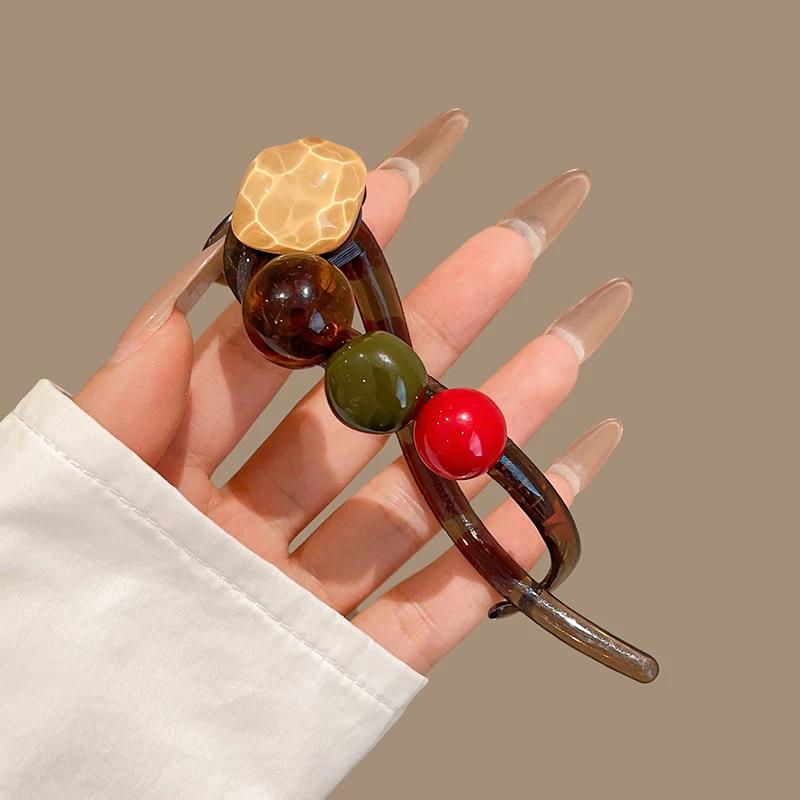New Irregular Twist Clip Disc Hair Grab Clip for Women Elegant Colorful Beads Twisted Hairpin Girl Hair Accessories