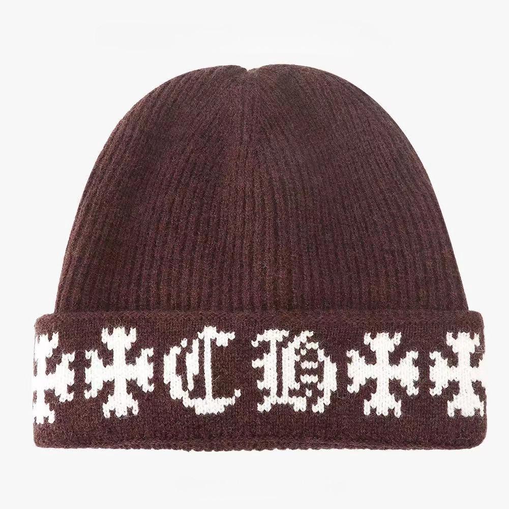 Thickened Knitted Hat Fashionable Jacquard Woolen Hat Autumn and Winter Face Showing Versatile Couple Cold Hat