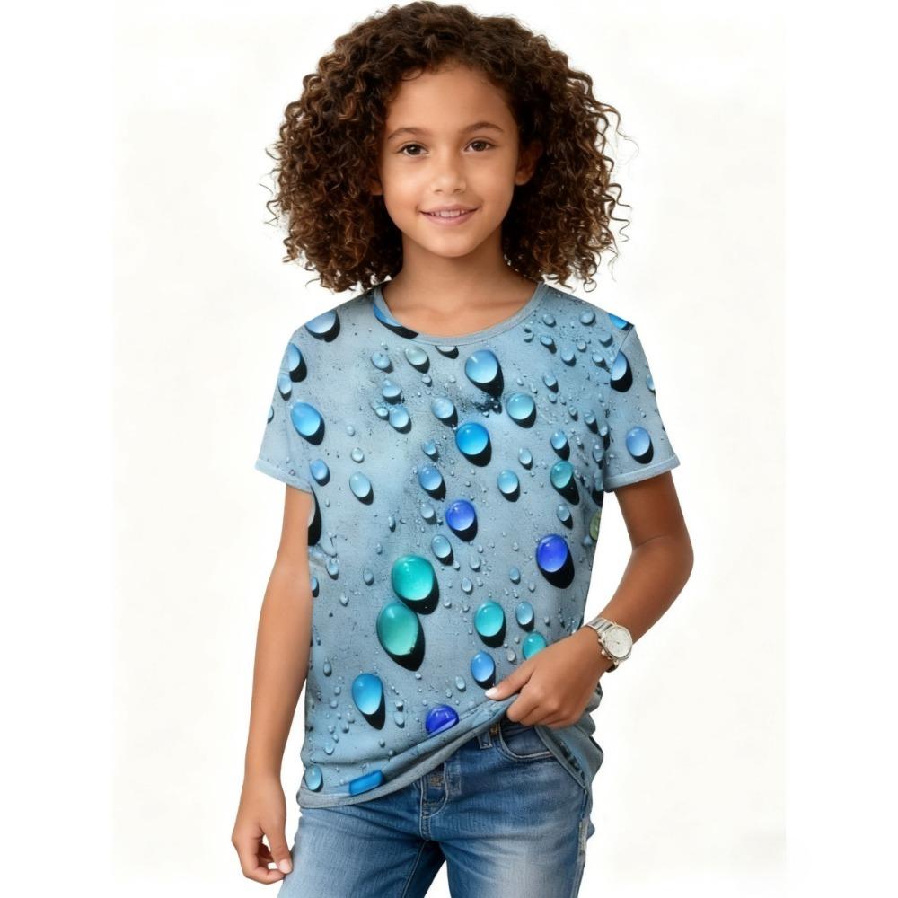 

Children s Cute Waterdrops 3D Printing T-shirts Girls Party Fashion Soft Comfortable T-shirts Kids Top 110 синій