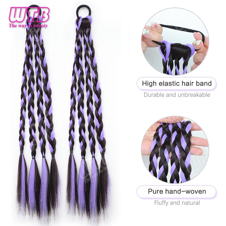 WTB Boxing Braid Synthetic Wig Elastic Band Style Highlighted Braided Ponytail Wig Suitable for Women to Wear Daily and Holidays