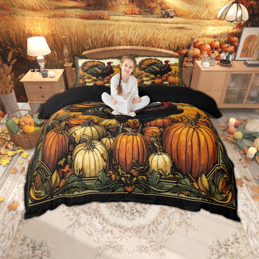 Comforter Homewish Thanksgiving Day For Children Pumpkin Turkey Bedding Set Autumn Festival Bedroom Set Room Decor