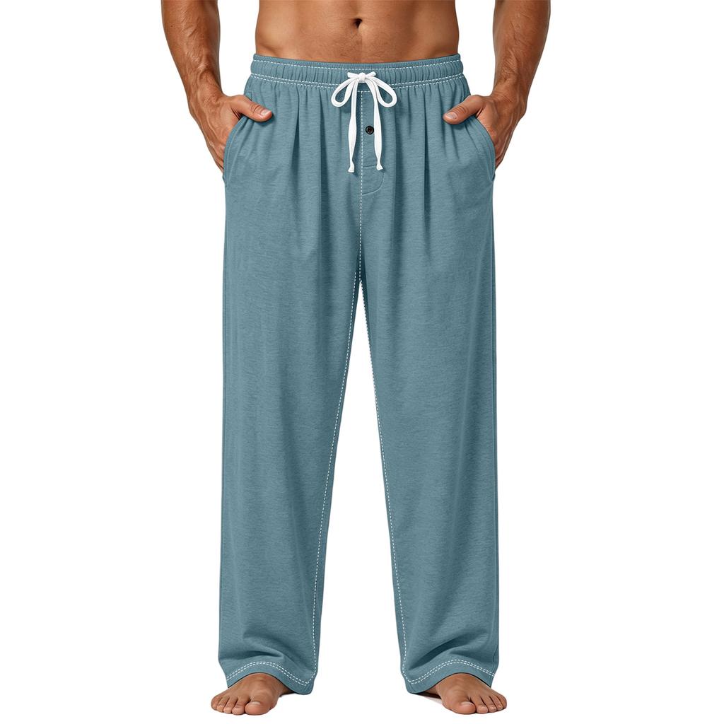 Men's Plain Knit Pocket Casual Pants Home Pajama Pants