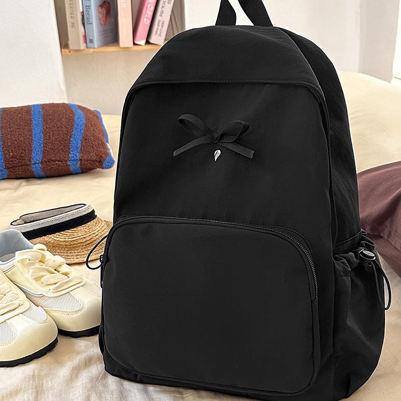 Simple Bow Decoration Backpack Cute Casual Large Capacity Multi Pocket Backpack Student Backpack Fashionable Women's Backpack