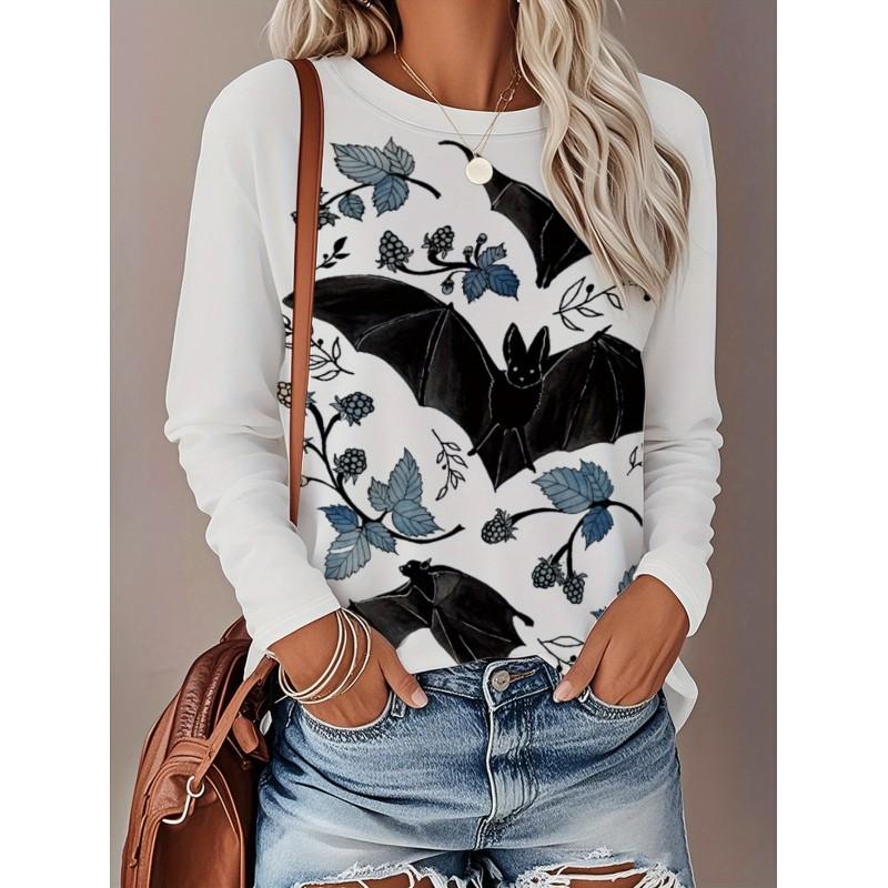 Womens Long Sleeve Crew Neck T-Shirt With 3D Flamingo Print Soft Milk Silk Fabric Loose Fit Casual 2025