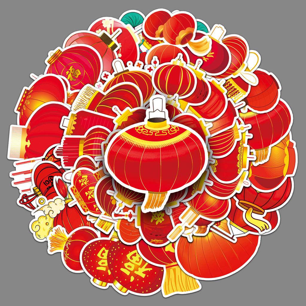 50 Red Lanterns, National Tide Stickers, Creative Chinese Style, New Year Spring Festival Decorative Stationery, Mobile Phone Case, Adhesive Stickers.