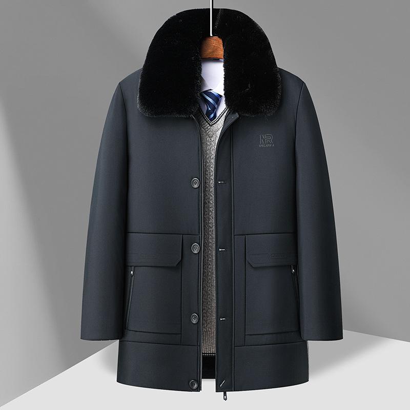Middle-aged and Elderly Men's Men's Winter Cotton-padded Jacket with Big Fur Collar New Dad's Long Padded Down Cotton-padded Jacket