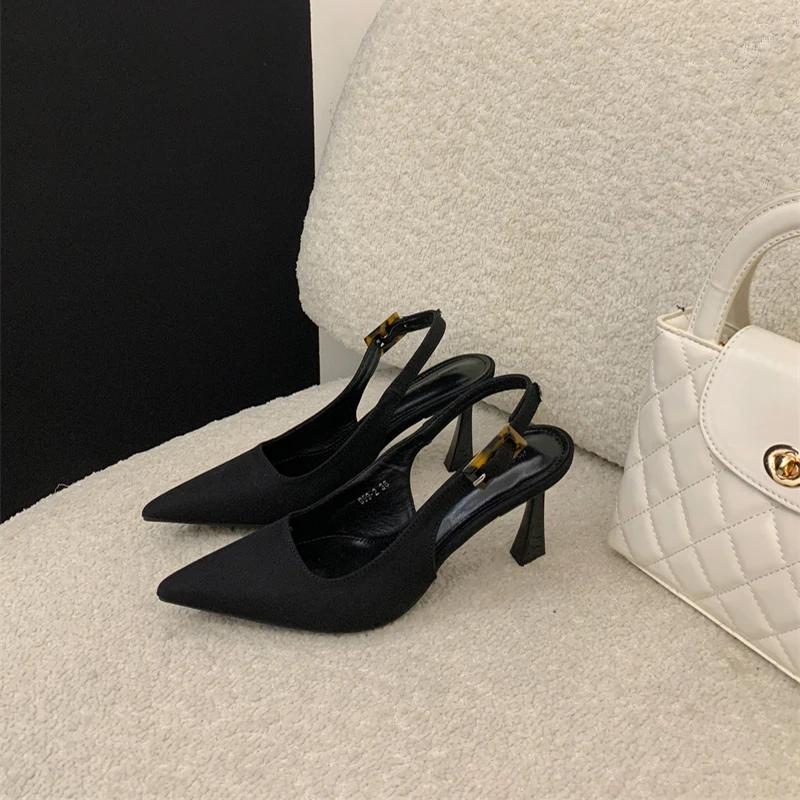 

Fashion 2025 Fashion Cover Toe Women Sandals Summer Ladies Elegant Singbacks High Heel Stripper Party Sandalias 41 чёрный