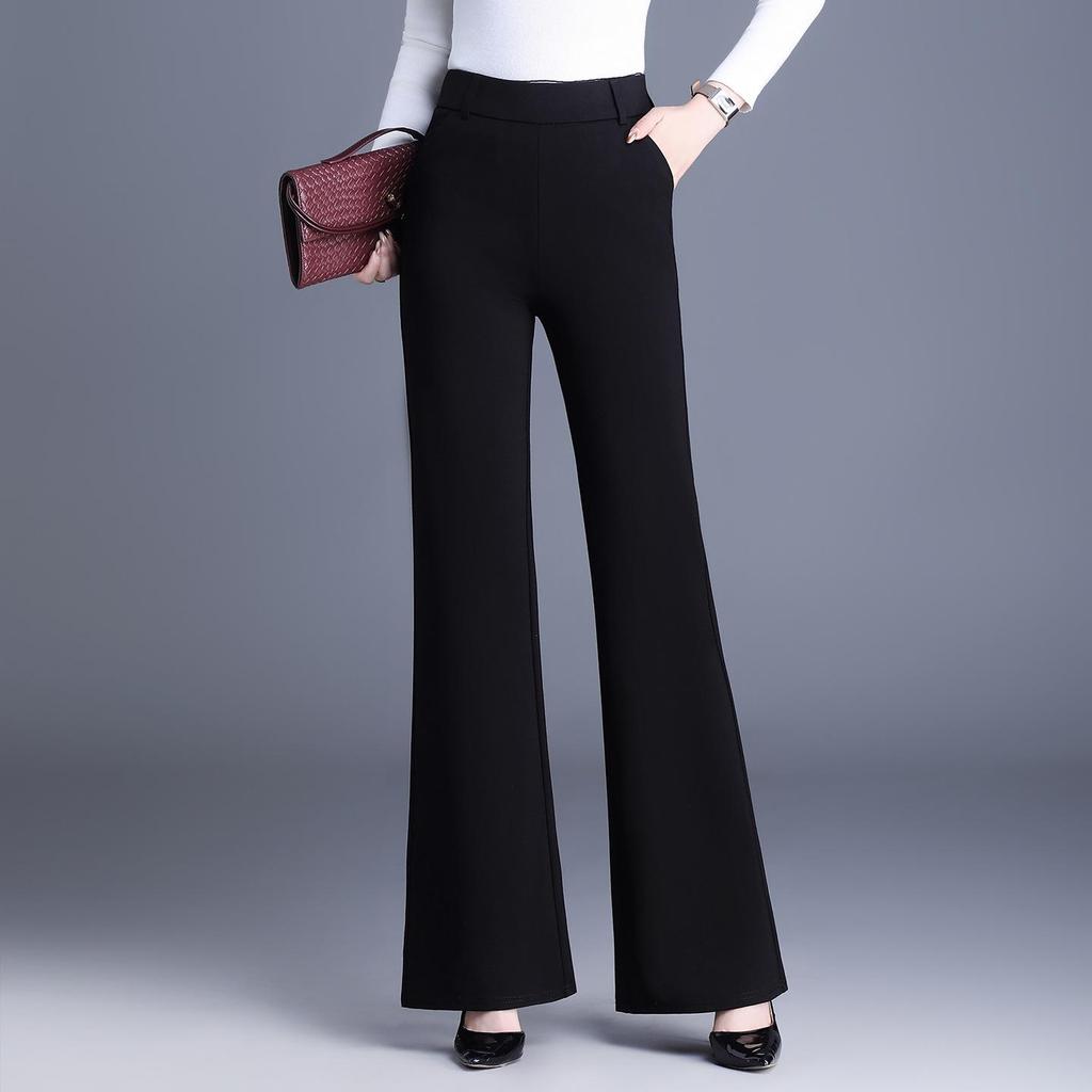 Women's Black Slim-Fit High-Waist Micro Flare Pants - Versatile Petite Spring/Autumn 2026 Style
