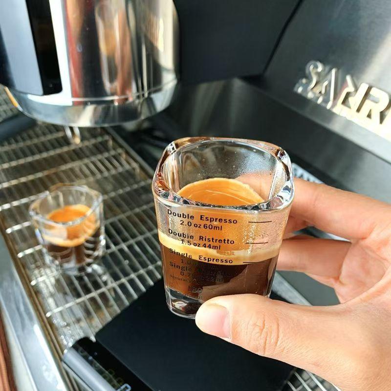 2pcs Espresso Coffee Ounce Roasting Measuring Cup Glass 60ML Square Thickened Ounce Graduated Concentrated Simple Heat-resistant