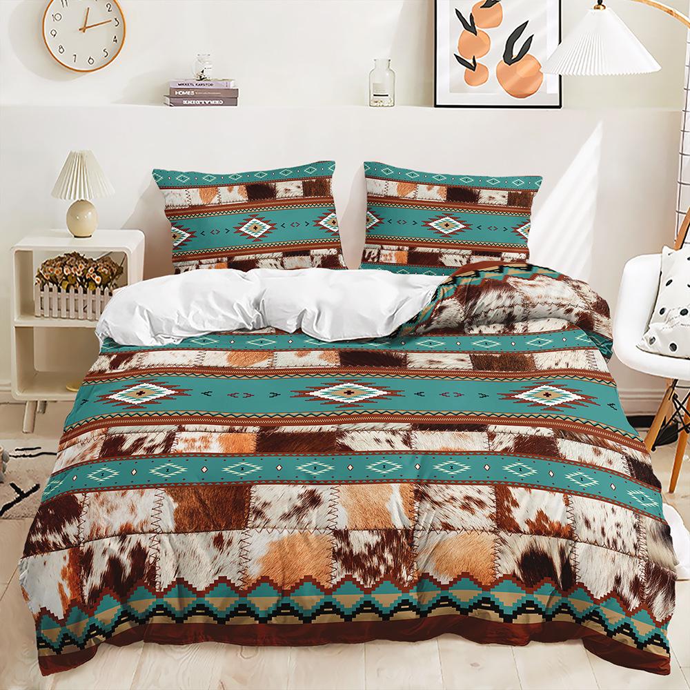 Three-Piece Cowhide Texture Fur 3D Quilt Cover Two-Piece Bedding Kit