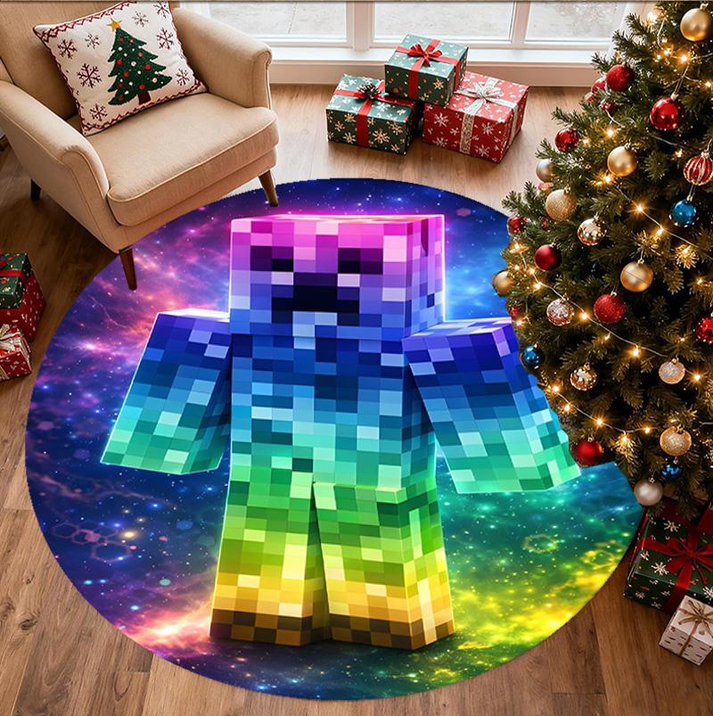 Gamer Pattern Round Rug, Indoor/Outdoor Mat, for Picnic, Gameroom, Bedroom, Office, Living Room, Home Decor Carpet, Birthday Gift