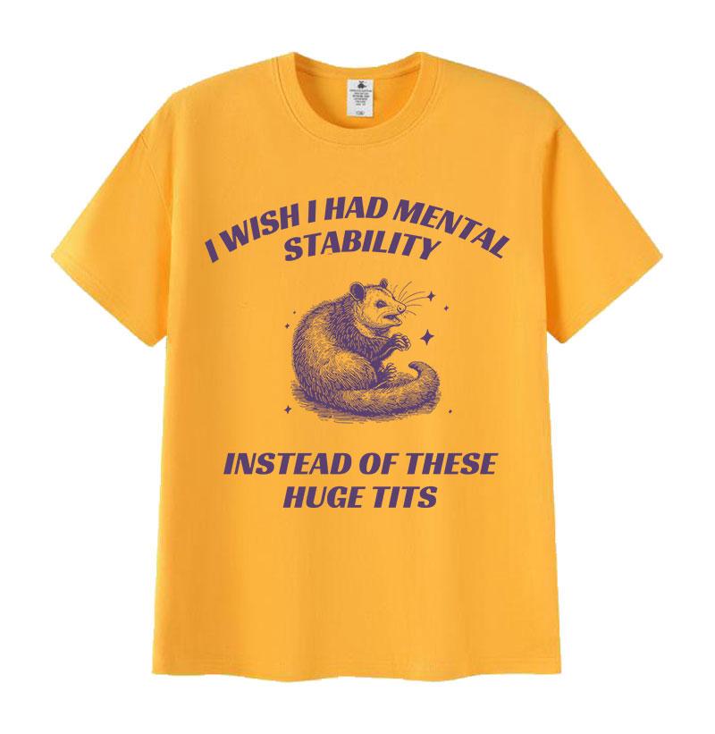 Drôle J'aimerais avoir une stabilité mentale T-shirts Mème Raton Laveur Homme Femme Décontracté Haute Qualité Oversize Coton T-shirt Hauts Harajuku