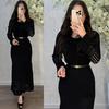 2025 Autumn Cross-border Fashion: Women's Belted Hollow-out Sweater & Gentle Style Hip-hugging Long Skirt