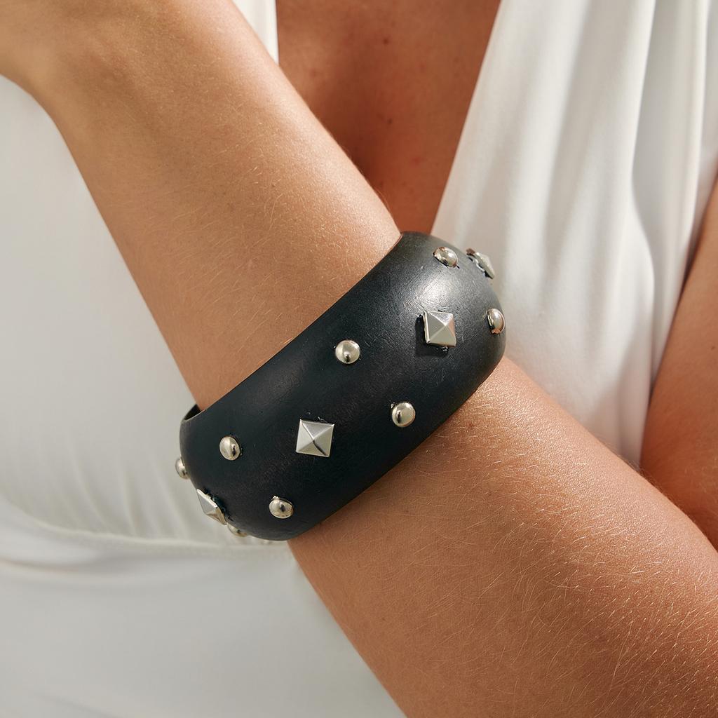 Retro Fashion Five-pointed Star Rivet Wooden Bracelet Bangles Y2k Punk Style Geometric Vintage Bangle Jewelry Fashion Hiphop Grunge Pulseras Mujer