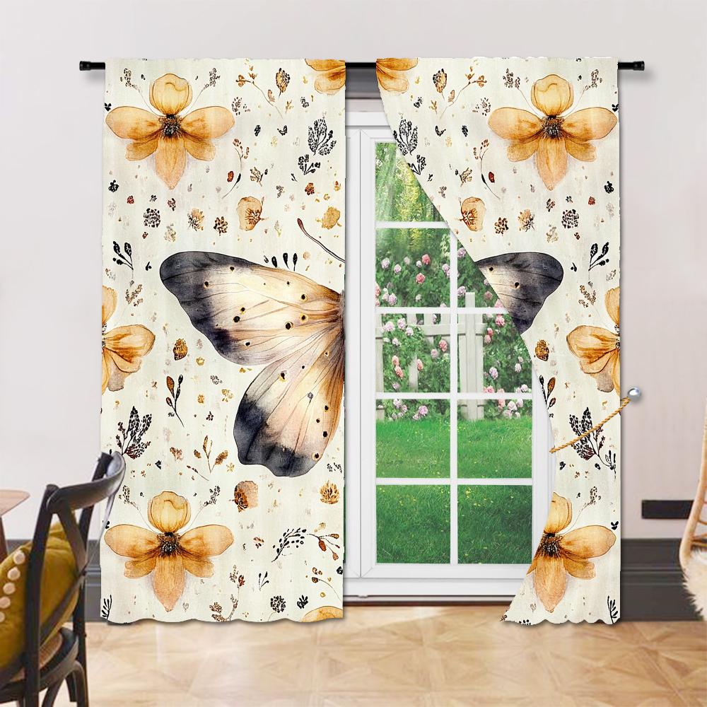 Set Of 2 Vintage Versatile Polyester Transparent Curtains Home Decoration Butterfly Floral Leaf Pee Use Bedrooms Curtain For Master Bedroom Made