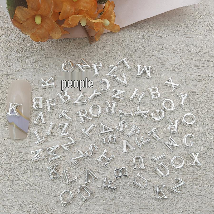 Alloy 3D Silver Letter Nail Art Decorations - Mixed Styles, Luxurious Nail Accessories