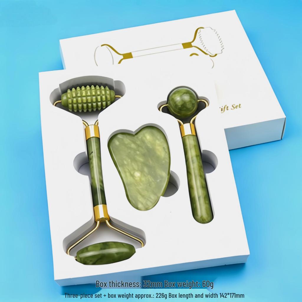 Heart-Shaped Rose Quartz Dual Roller & Massage Board Set - Non-Jade White Facial Tool