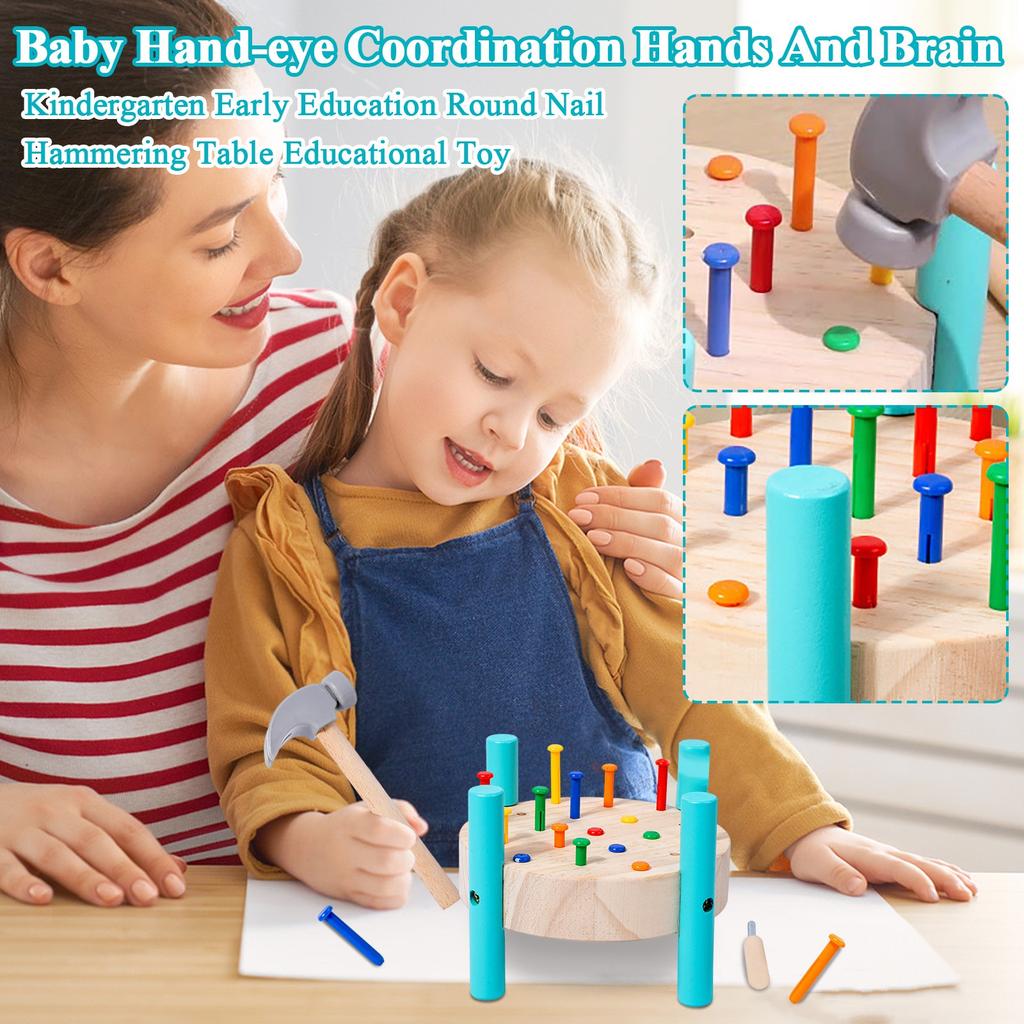 Children's Wooden Exercise Baby Hand-eye Coordination Hands And Brain Kindergarten Early Education Round Nail Hammering Table Educational Toy