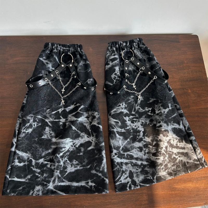 Damen Subkulturen Punk Netz-Spleißung Tie-Dye Beinwärmer Ösen PU-Riemen Kette Ausgestellte Baggy Fußabdeckungen Lange Socken