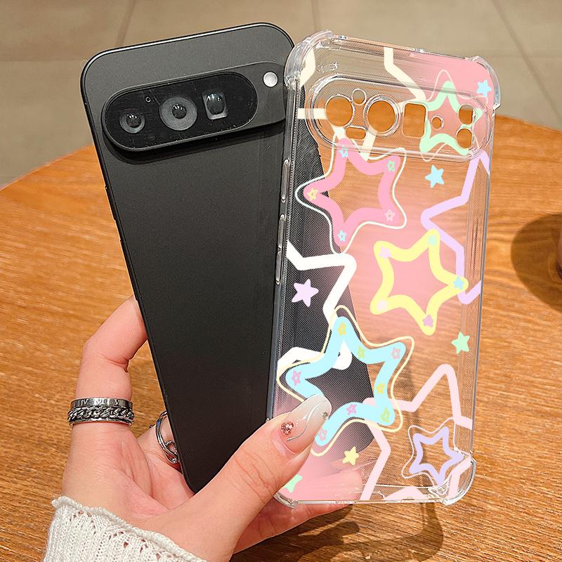 Modern Colorful Stars Pattern Case For Google Pixel 9 Pro XL 9A Shockproof TPU Silicone Clear Soft Cover